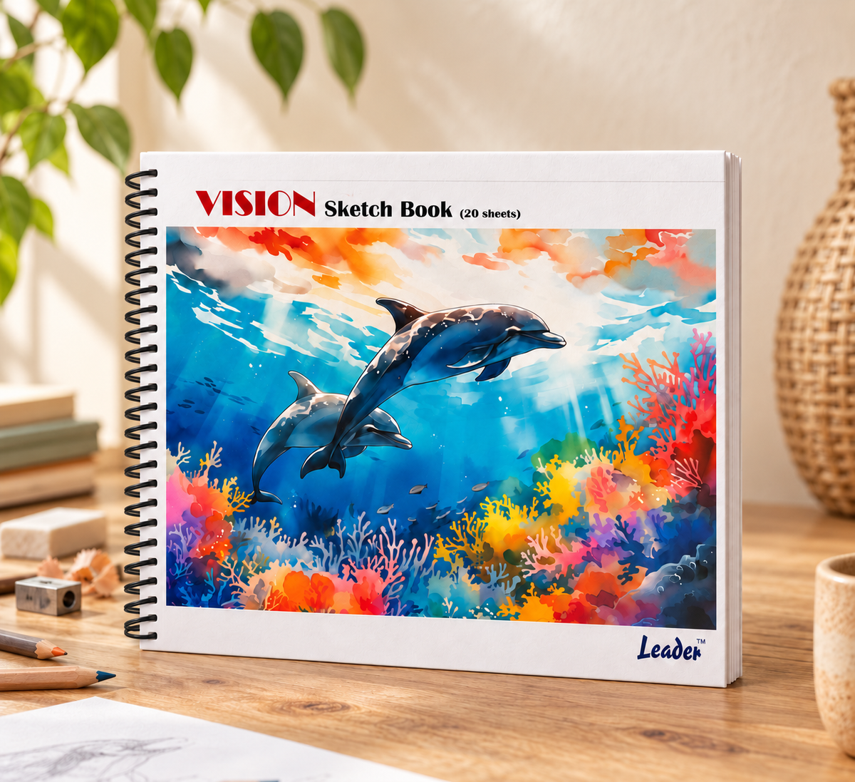 Leader VISION Kids Sketch Book – 150 GSM, 20 Sheets, 40 Pages | Fun Cartoon Designs