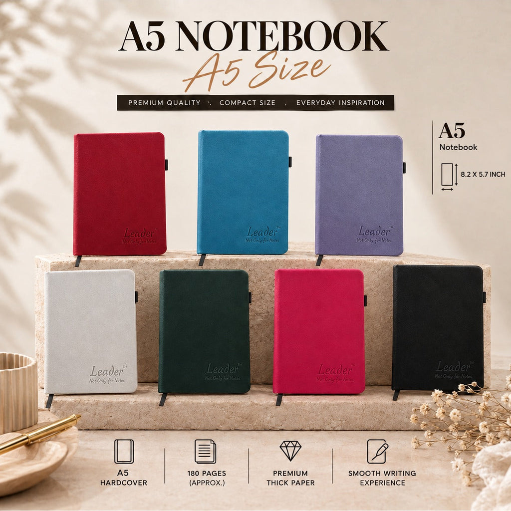 A5  - Premium Notebook Diary | Leather Cover |  180-pages | (8.25 x 5.5)inch